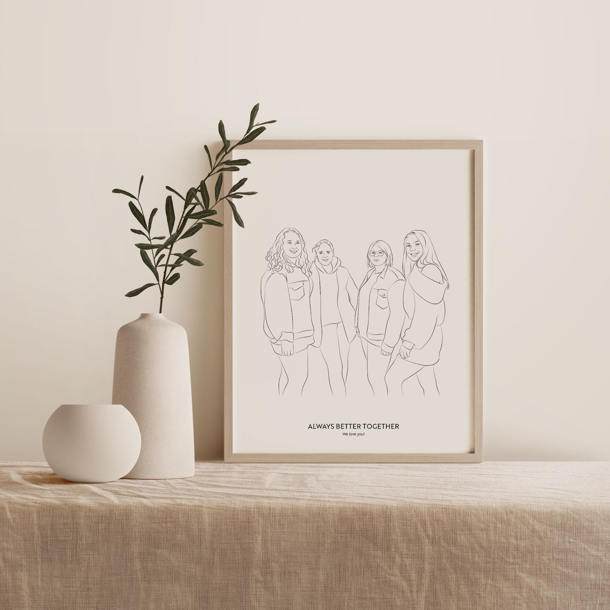 Ilustracja Line Art grupy czterech przyjaciółek