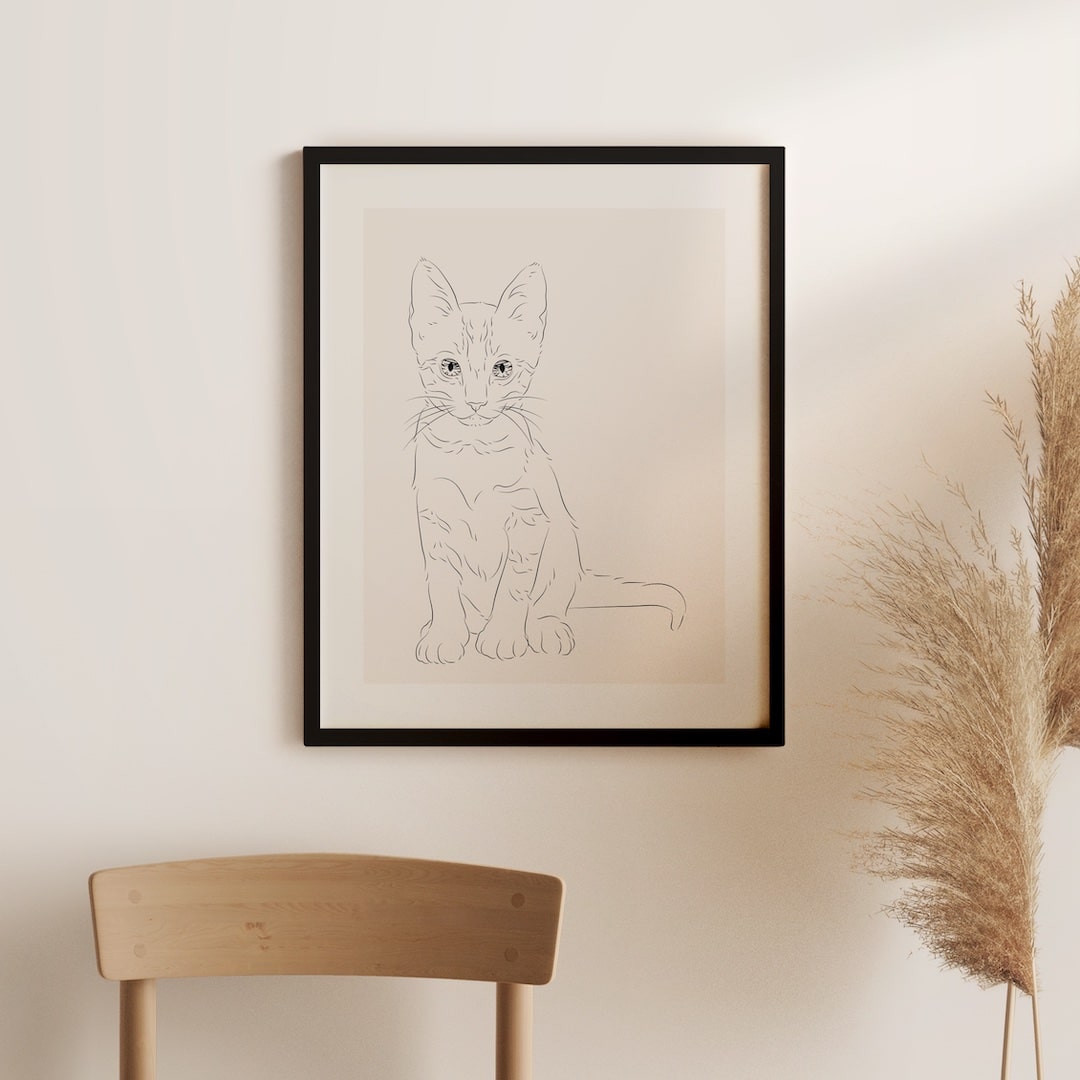 Rysunek kota z dużymi uszami w stylu Line Art