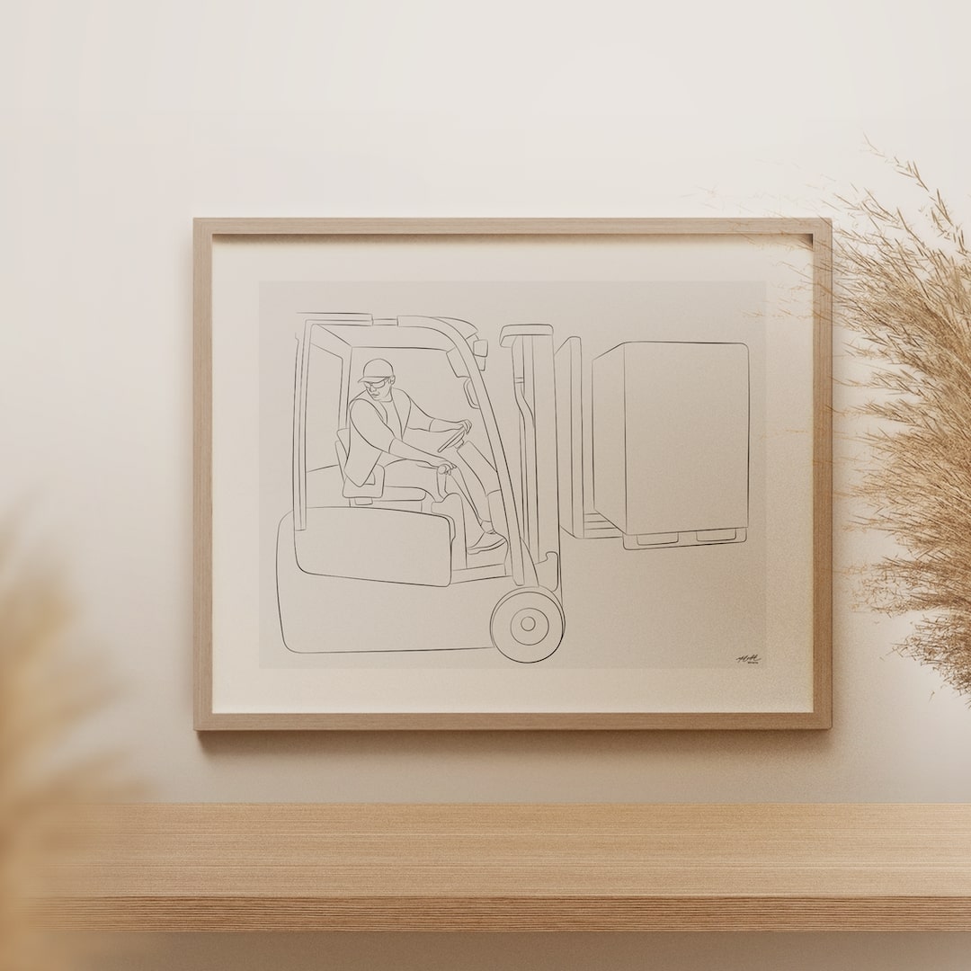Rysunek Line Art kierowcy wózka widłowego